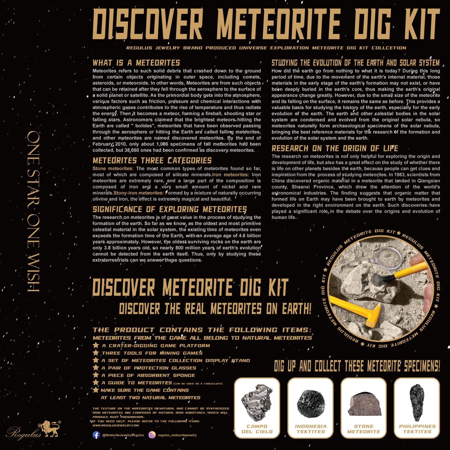 Dig Kit,Children's Toys,Holiday Gifts,Real Meteorite Specimens Including Tektite, Stone Meteorites,Iron Meteorites,STEM Toys