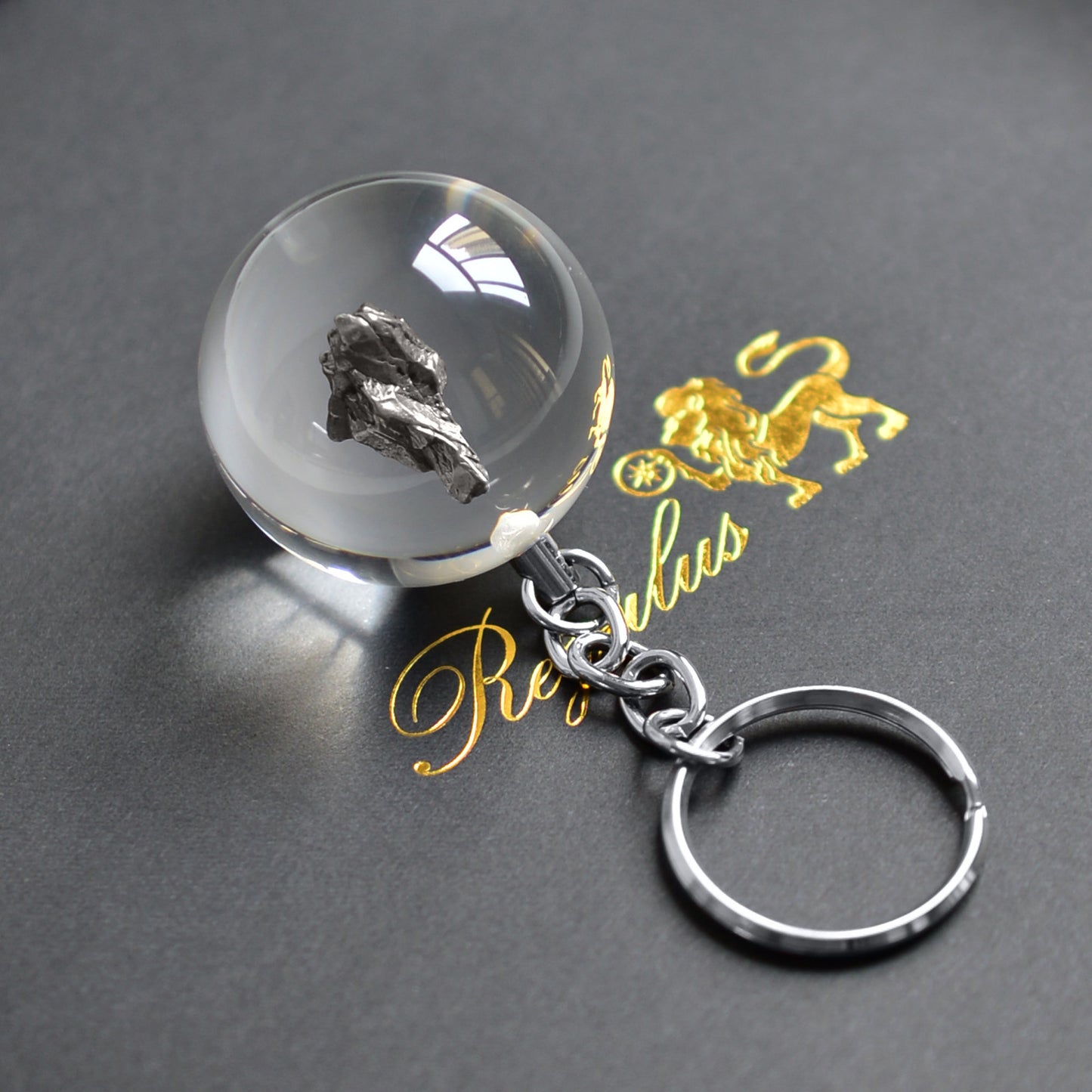 Meteorite Key chain,Campo Del Cielo iron meteorite Inside Crystal Ball,Outer Space Gift