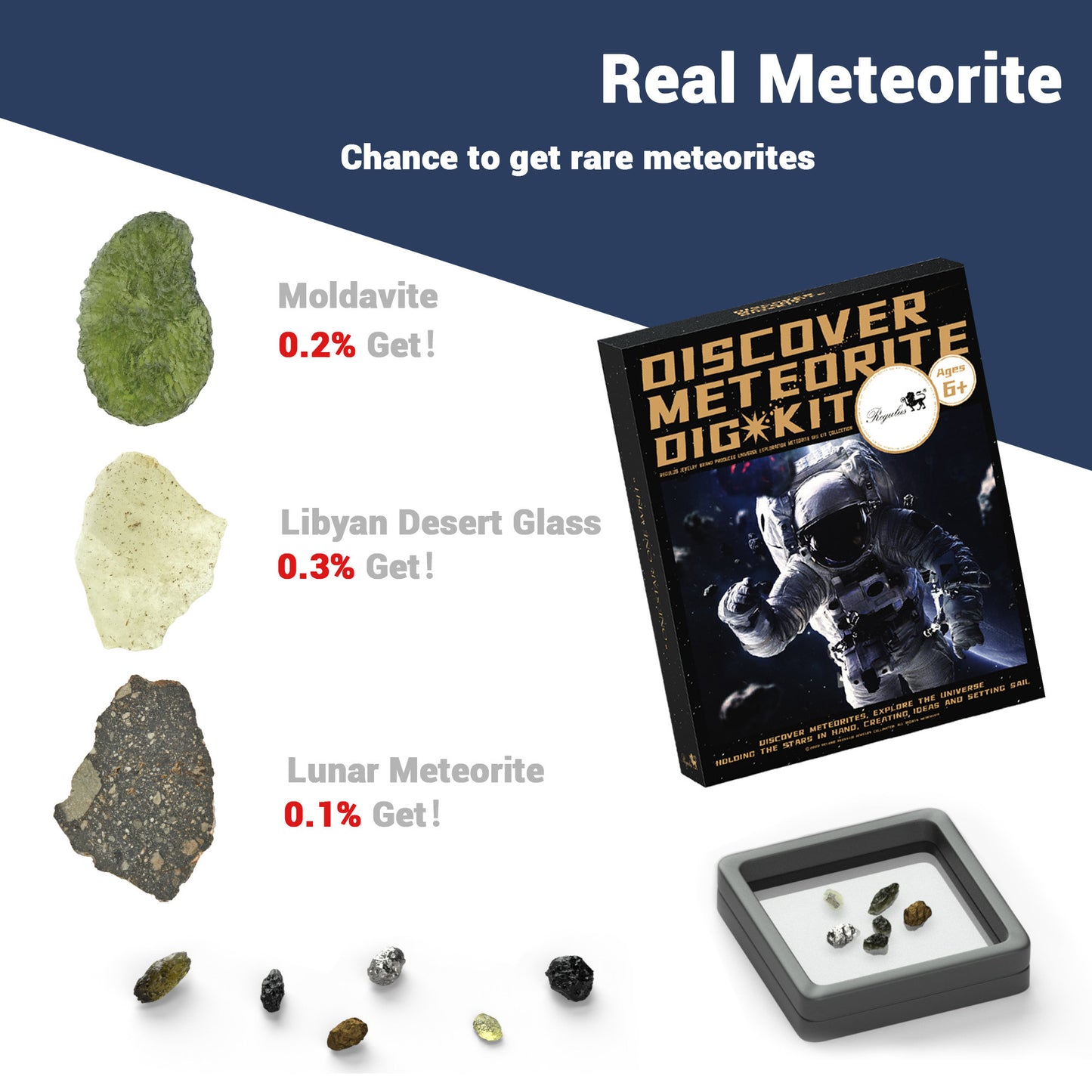 Dig Kit,Children's Toys,Holiday Gifts,Real Meteorite Specimens Including Tektite, Stone Meteorites,Iron Meteorites,STEM Toys