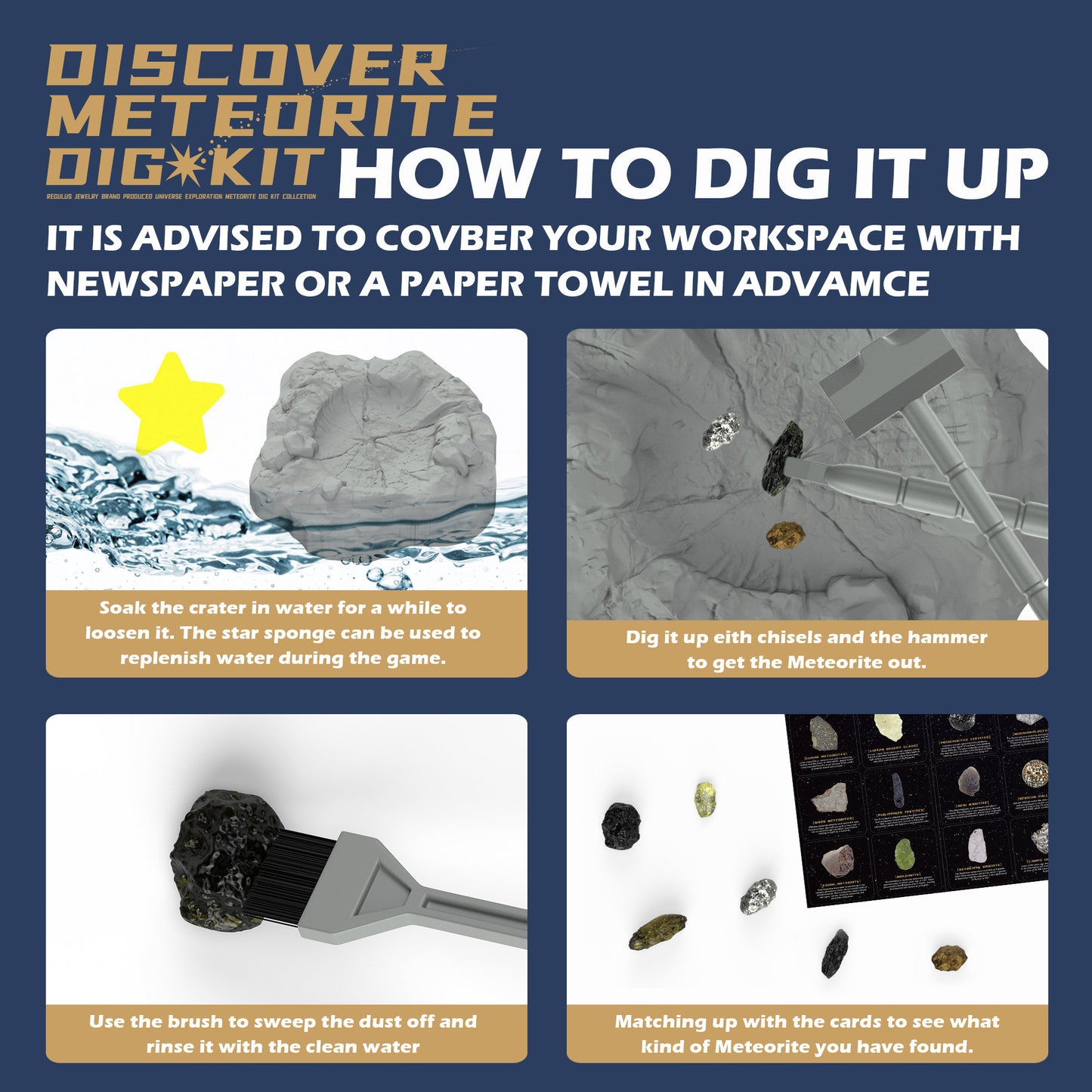 Dig Kit,Children's Toys,Holiday Gifts,Real Meteorite Specimens Including Tektite, Stone Meteorites,Iron Meteorites,STEM Toys