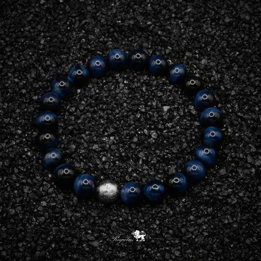 Swedish Muonionalusta Iron Meteorite Widmanstätten pattern, Natural Perfect Eagle eye, 8mm Men's Bracelet