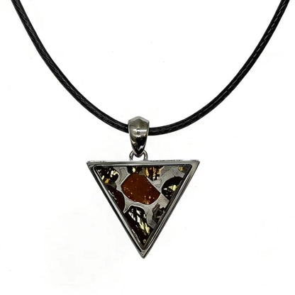 Pallasite Meteorite Triangle Pendant – Cosmic Olivine Crystal Jewelry, Outer Space Gift