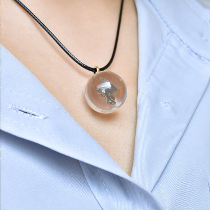 Meteorite Crystal Ball pendant,Campo Del Cielo iron meteorite Inside Crystal Ball,Outer Space Gift