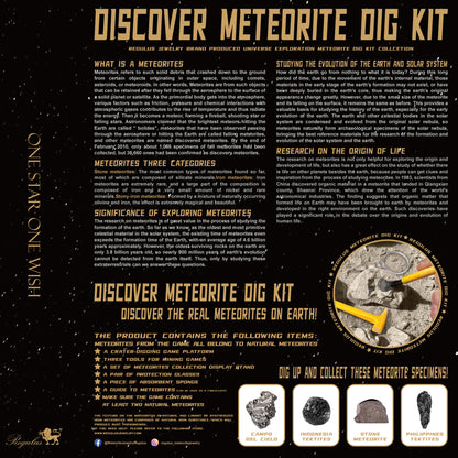 Dig Kit,Children's Toys,Holiday Gifts,Real Meteorite Specimens Including Tektite, Stone Meteorites,Iron Meteorites,STEM Toys