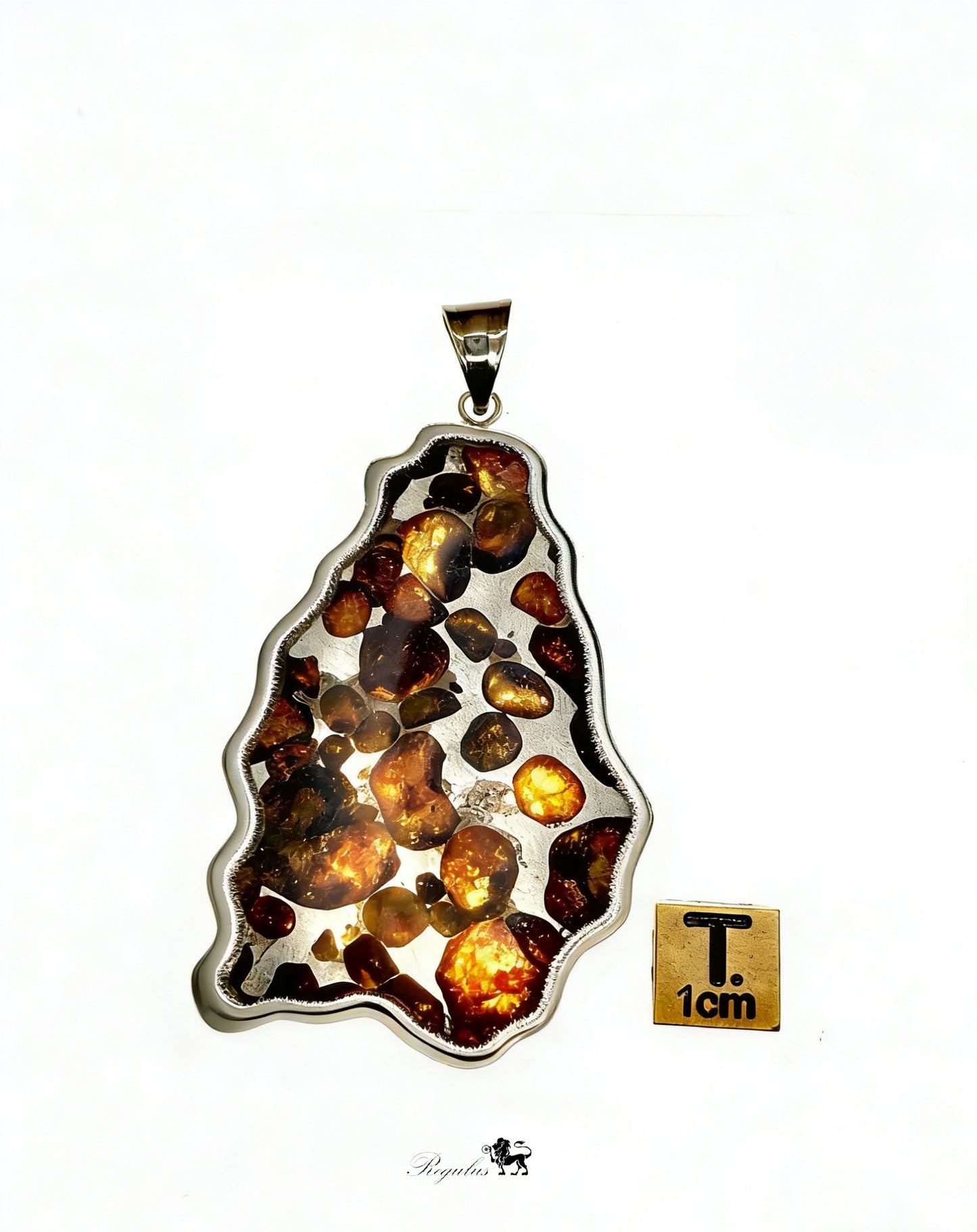 Pallasite Meteorite Pendant, Olive Green Crystal, Stainless Steel