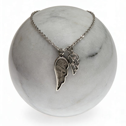 Muonionalusta Meteorite Angel Wing Necklace, Cosmic Pendant