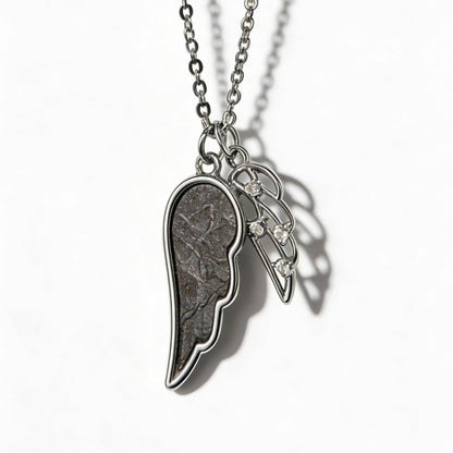 Muonionalusta Meteorite Angel Wing Necklace, Cosmic Pendant