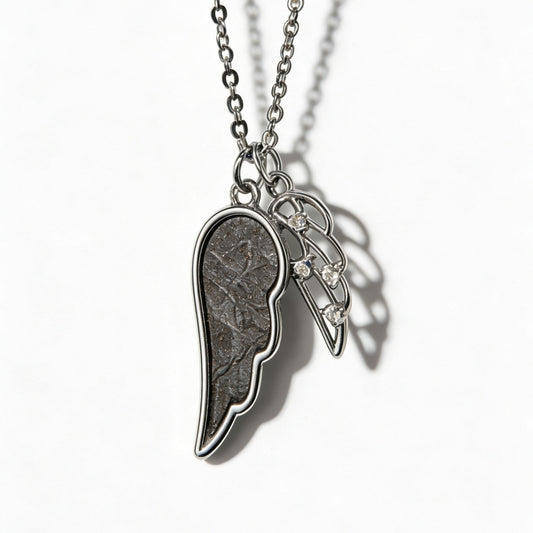 Muonionalusta Meteorite Angel Wing Necklace, Cosmic Pendant