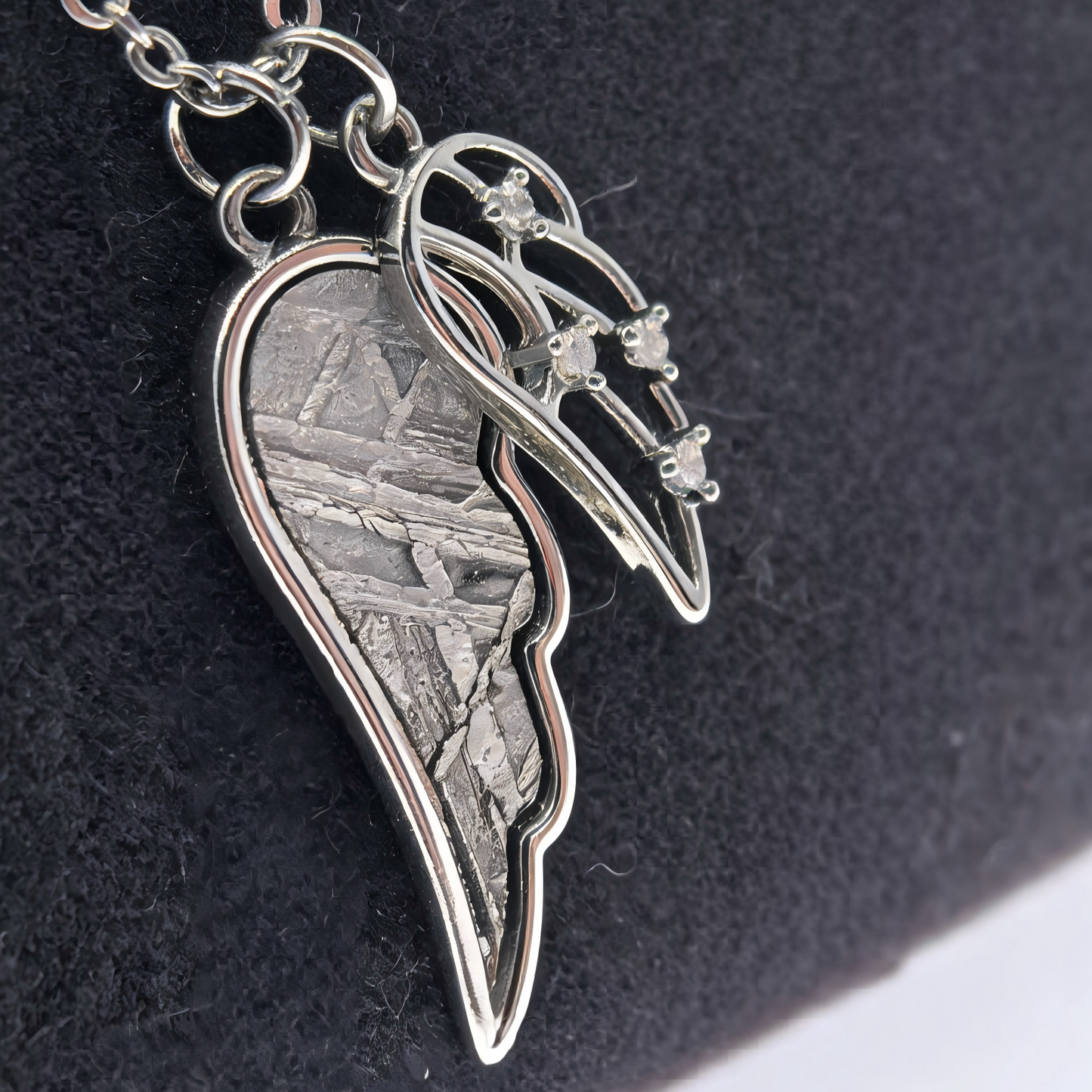 Muonionalusta Meteorite Angel Wing Necklace, Cosmic Pendant
