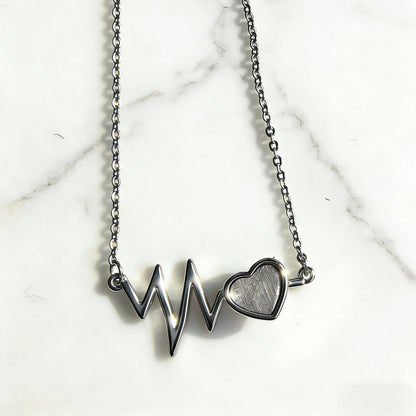 Minimalist Meteorite Heart Necklace,About 1.5 cm, ECG Heartbeat Design,Alloy & Meteorite Jewelry