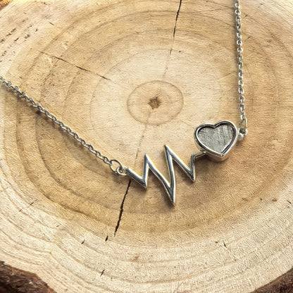 Minimalist Meteorite Heart Necklace,About 1.5 cm, ECG Heartbeat Design,Alloy & Meteorite Jewelry