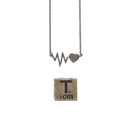 Minimalist Meteorite Heart Necklace,About 1.5 cm, ECG Heartbeat Design,Alloy & Meteorite Jewelry