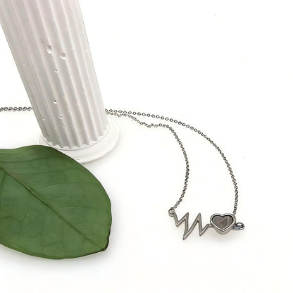 Minimalist Meteorite Heart Necklace,About 1.5 cm, ECG Heartbeat Design,Alloy & Meteorite Jewelry