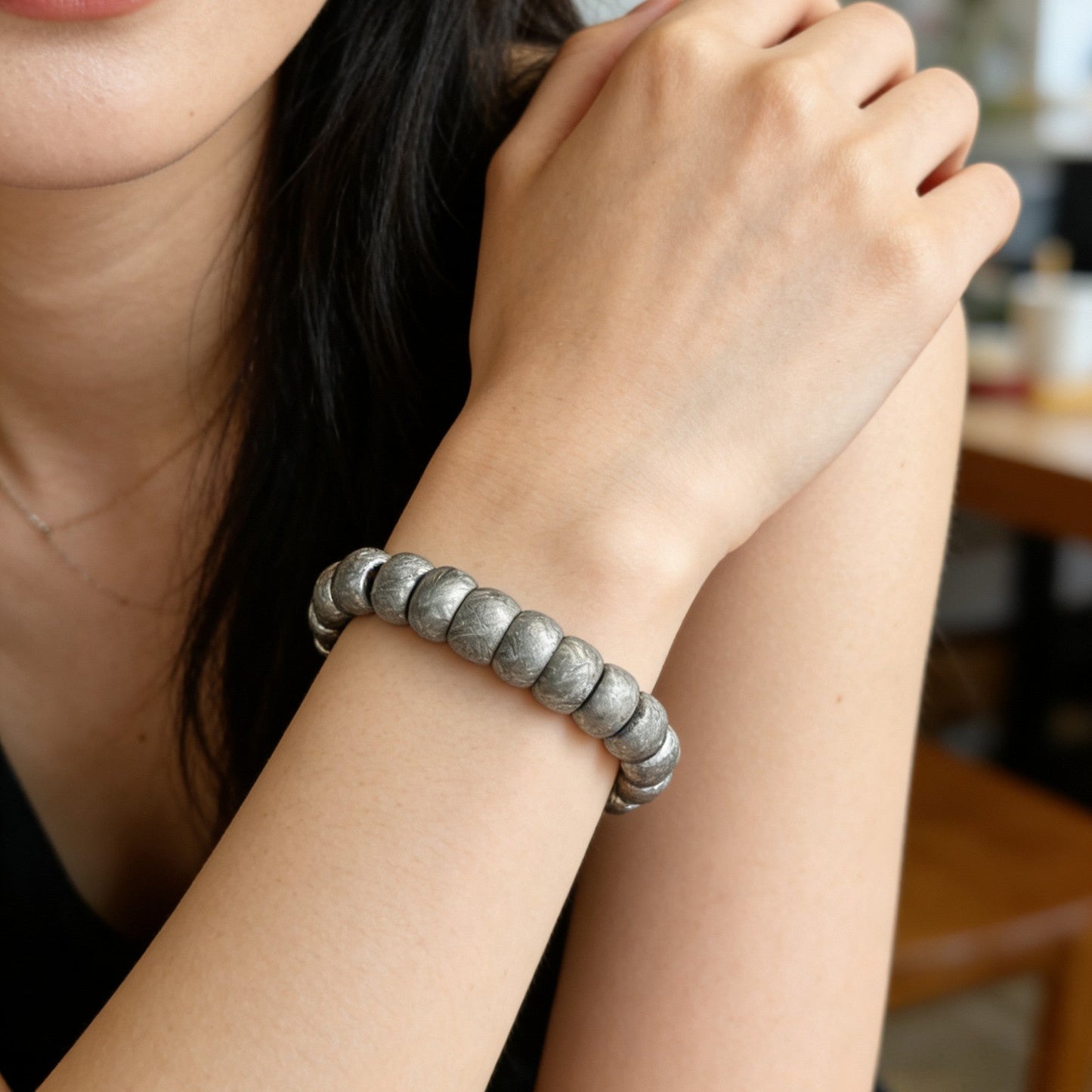 Iron Meteorite Muonionalusta Meteorite Bracelet: 4.5 Billion Year Old Cosmic Jewelry wrist size 19cm