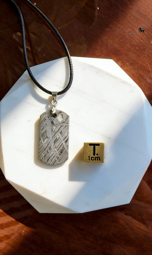 Meteorite Dog Tag Pendant, 4.5 Billion Year Old Space Amulet, Raw Universe Jewelry