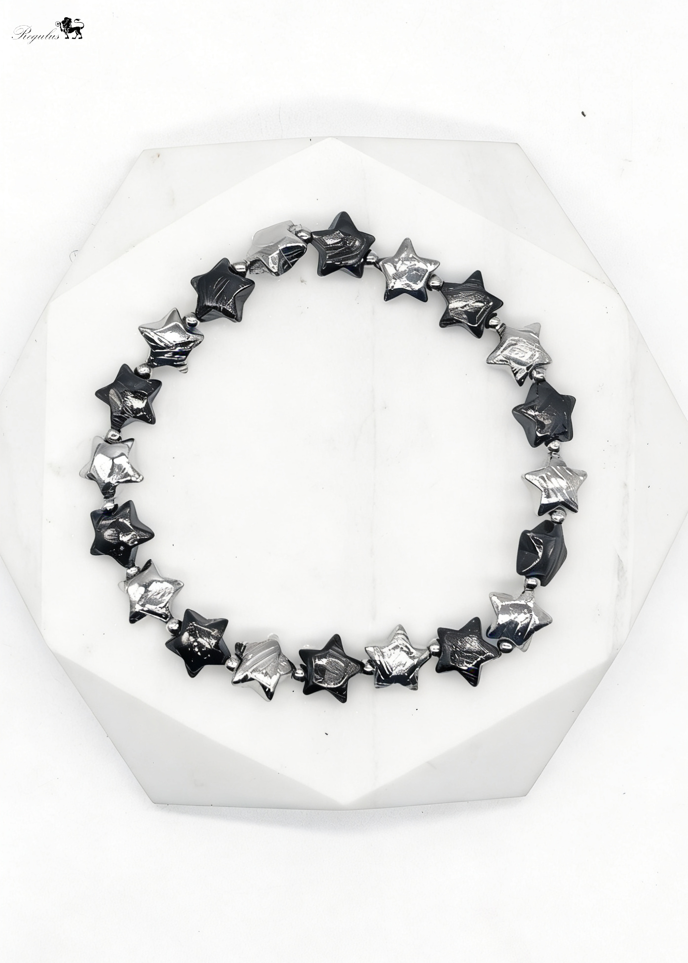 Iron Meteorite Star Bracelet, Cosmic Black Silver Jewelry, Widmanstätten Pattern