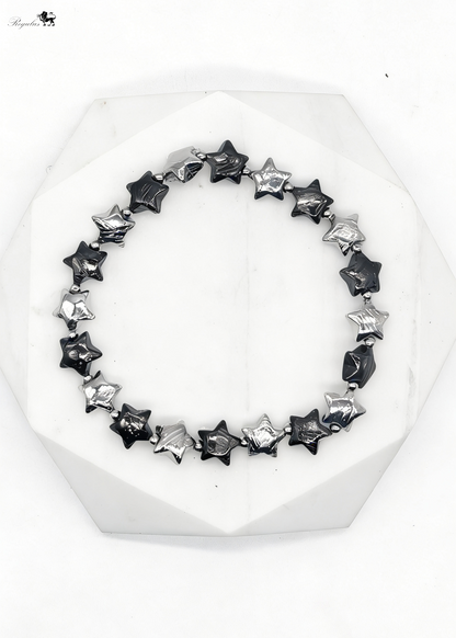 Iron Meteorite Star Bracelet, Cosmic Black Silver Jewelry, Widmanstätten Pattern