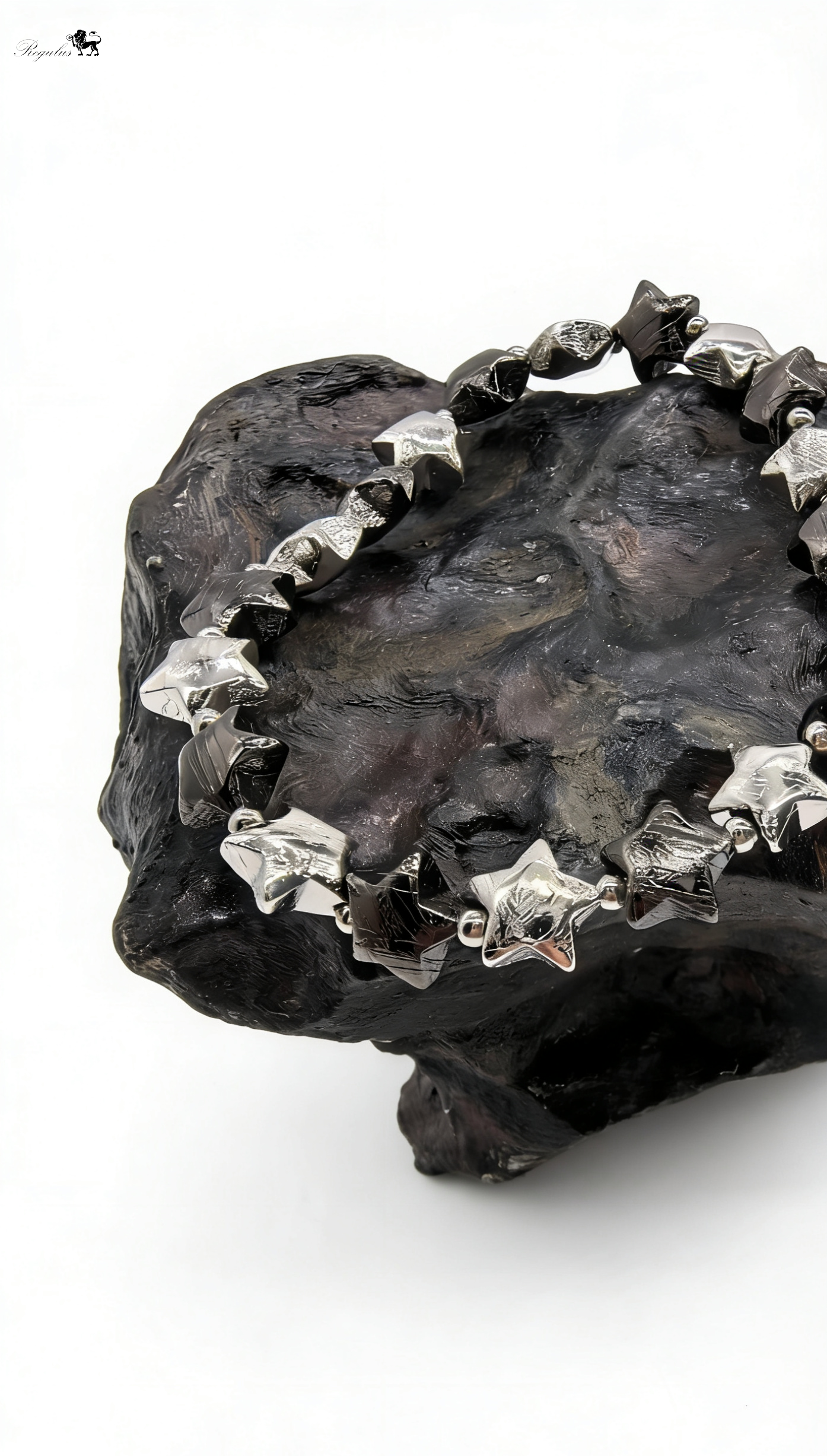Iron Meteorite Star Bracelet, Cosmic Black Silver Jewelry, Widmanstätten Pattern