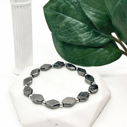 Iron Meteorite Bracelet, Widmanstätten Pattern, Diamond Cut Beads, Unisex Jewelry