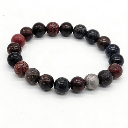 10mm Dinosaur Bone Meteorite Bracelet, Cosmic Fossil Jewelry, Paleontology Astronomy Gift
