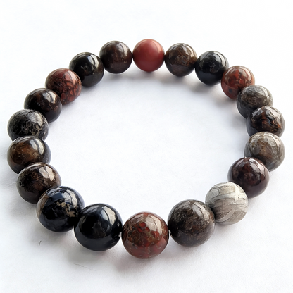 10mm Dinosaur Bone Meteorite Bracelet, Cosmic Fossil Jewelry, Paleontology Astronomy Gift