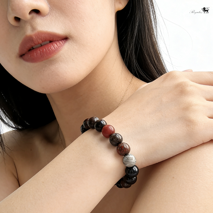 10mm Dinosaur Bone Meteorite Bracelet, Cosmic Fossil Jewelry, Paleontology Astronomy Gift