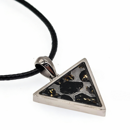 Pallasite Meteorite Triangle Pendant – Cosmic Olivine Crystal Jewelry, Outer Space Gift