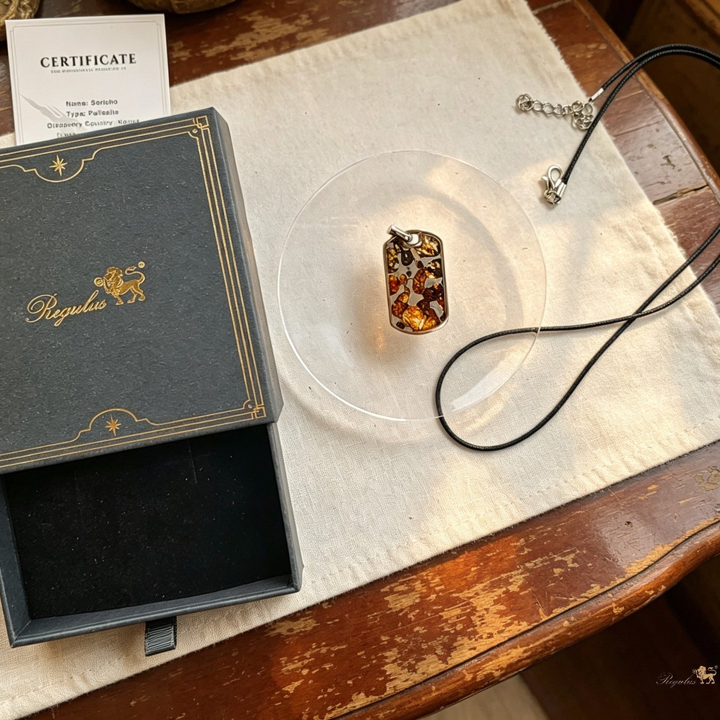 Natural Meteorite Pendant,Pallasite Square Dog Tag Necklace,Around 3.5*2cm,Unique Space Gemstone Jewelry for Men Women