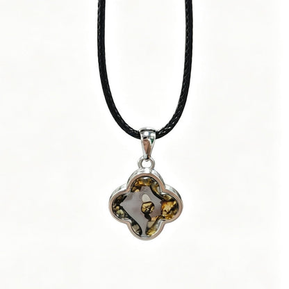 Real Meteorite Jewelry – Tiny 4 Leaf Clover Pendant (1.7cm), Pallasite meteorite in Stainless Steel, Unique Gift for Him Her