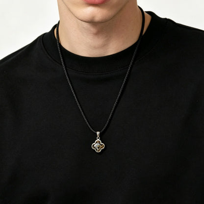 Real Meteorite Jewelry – Tiny 4 Leaf Clover Pendant (1.7cm), Pallasite meteorite in Stainless Steel, Unique Gift for Him Her