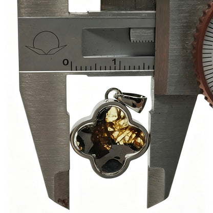 Real Meteorite Jewelry – Tiny 4 Leaf Clover Pendant (1.7cm), Pallasite meteorite in Stainless Steel, Unique Gift for Him Her