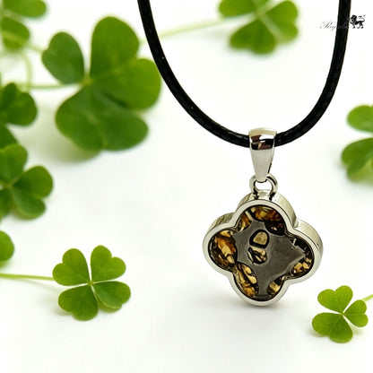 Real Meteorite Jewelry – Tiny 4 Leaf Clover Pendant (1.7cm), Pallasite meteorite in Stainless Steel, Unique Gift for Him Her