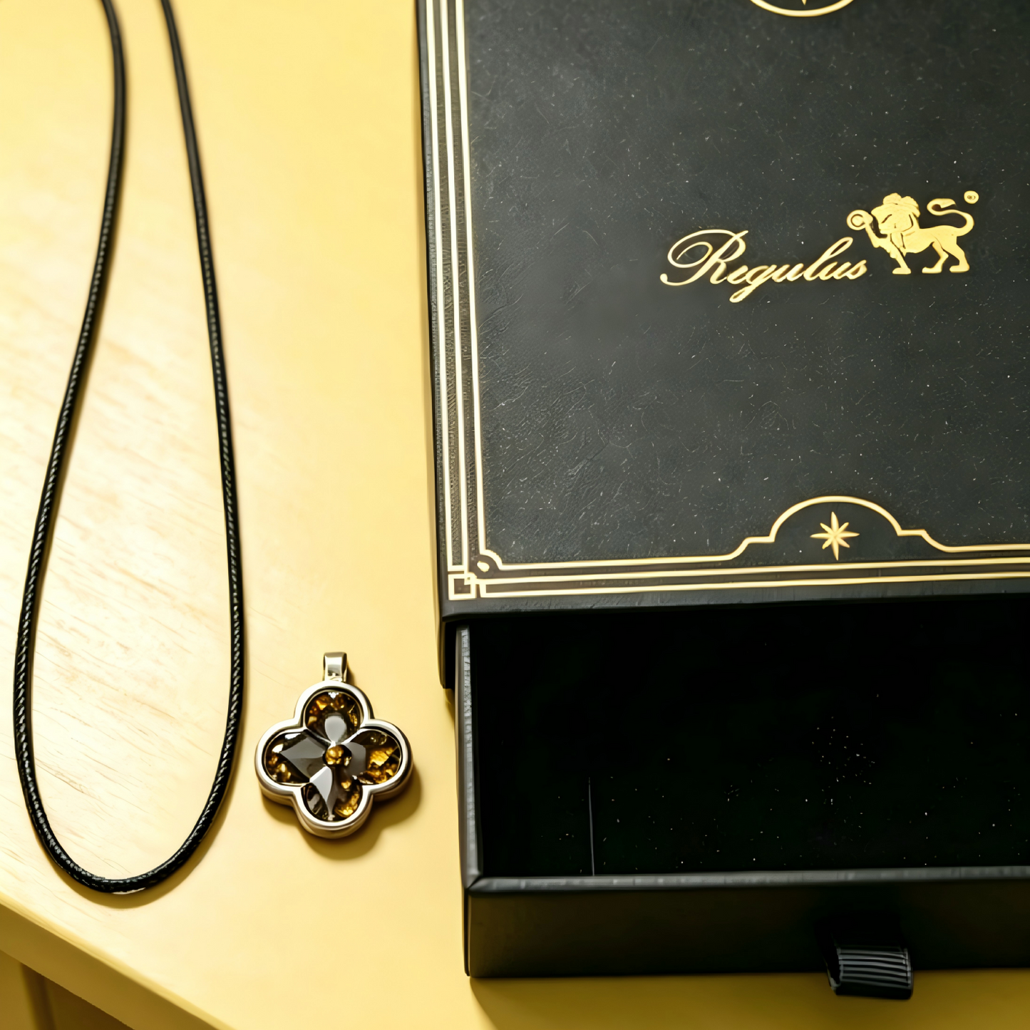 Real Meteorite Jewelry – Tiny 4 Leaf Clover Pendant (1.7cm), Pallasite meteorite in Stainless Steel, Unique Gift for Him Her