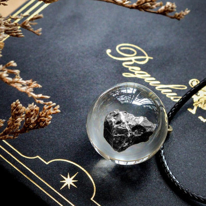 Meteorite Crystal Ball pendant,Campo Del Cielo iron meteorite Inside Crystal Ball,Outer Space Gift