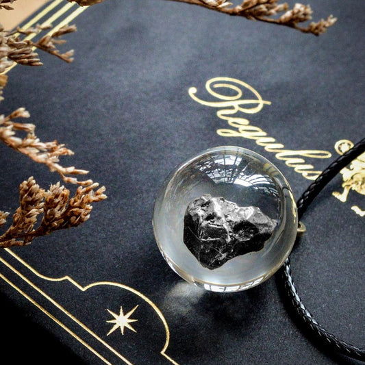 Meteorite Crystal Ball pendant,Campo Del Cielo iron meteorite Inside Crystal Ball,Outer Space Gift