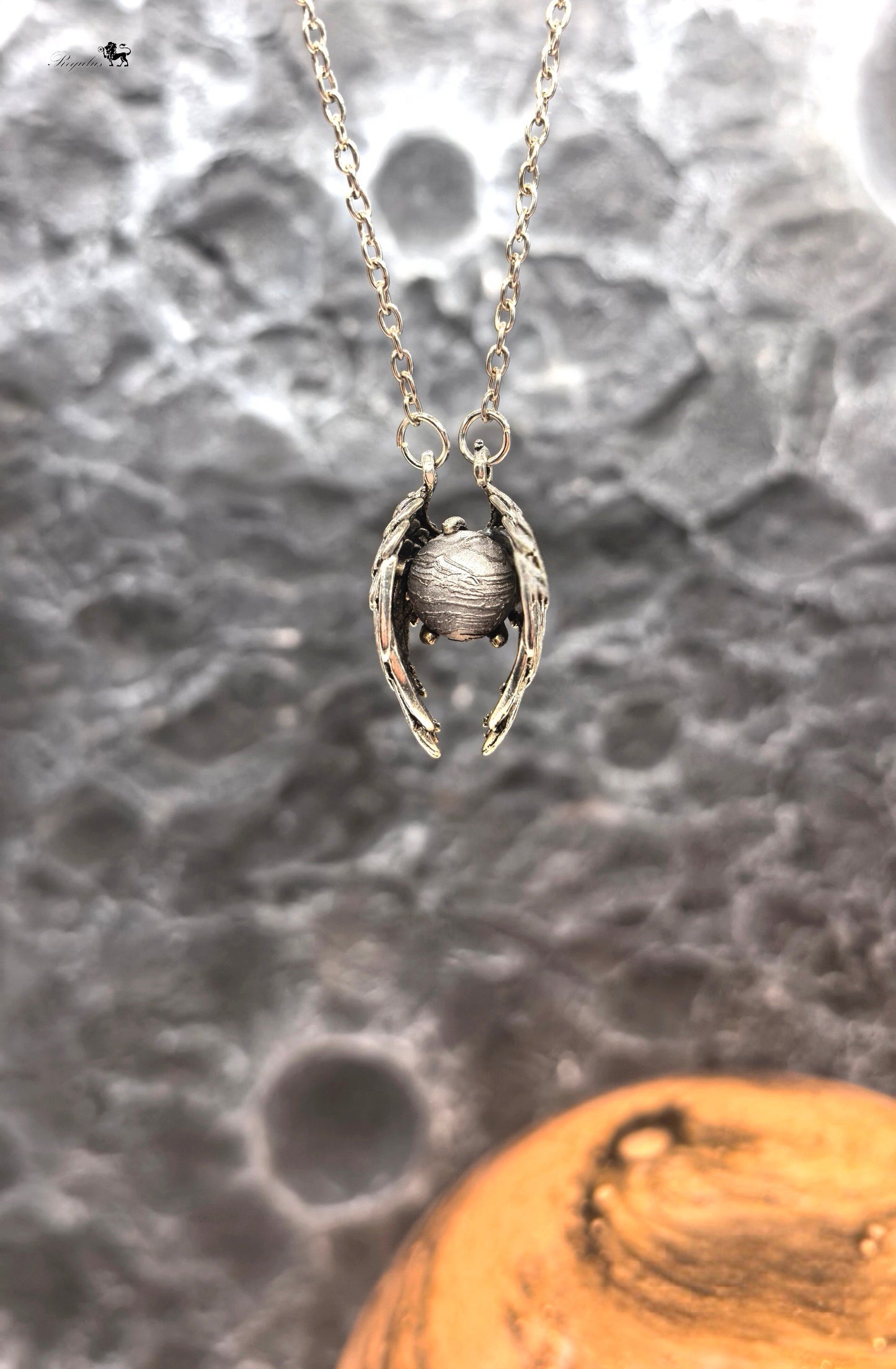 Iron Meteorite Wing Pendant, Stainless Steel, Cosmic Strength Jewelry