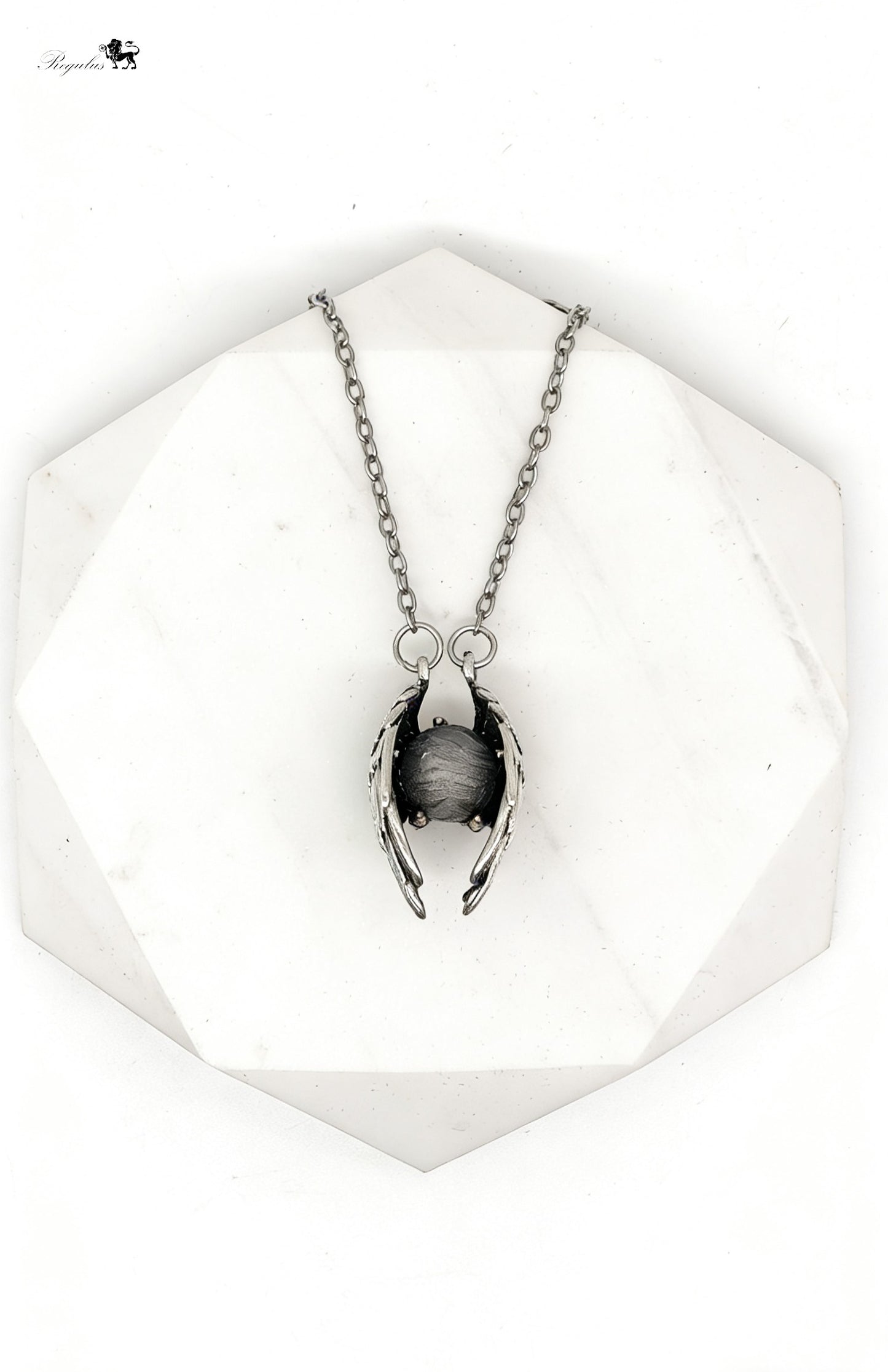 Iron Meteorite Wing Pendant, Stainless Steel, Cosmic Strength Jewelry