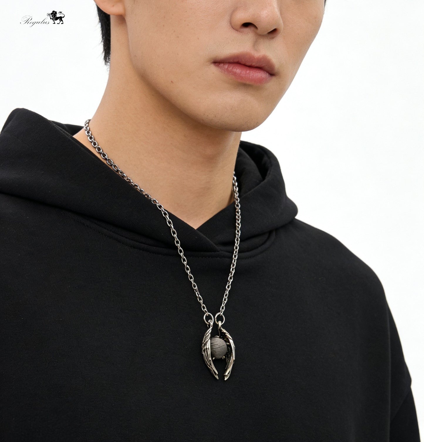 Iron Meteorite Wing Pendant, Stainless Steel, Cosmic Strength Jewelry