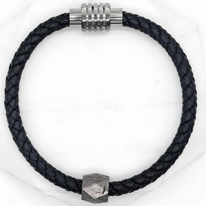 Vintage Braided Leather Meteorite Bracelet, Magnetic Clasp (21cm)