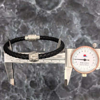Vintage Braided Leather Meteorite Bracelet, Magnetic Clasp (21cm)