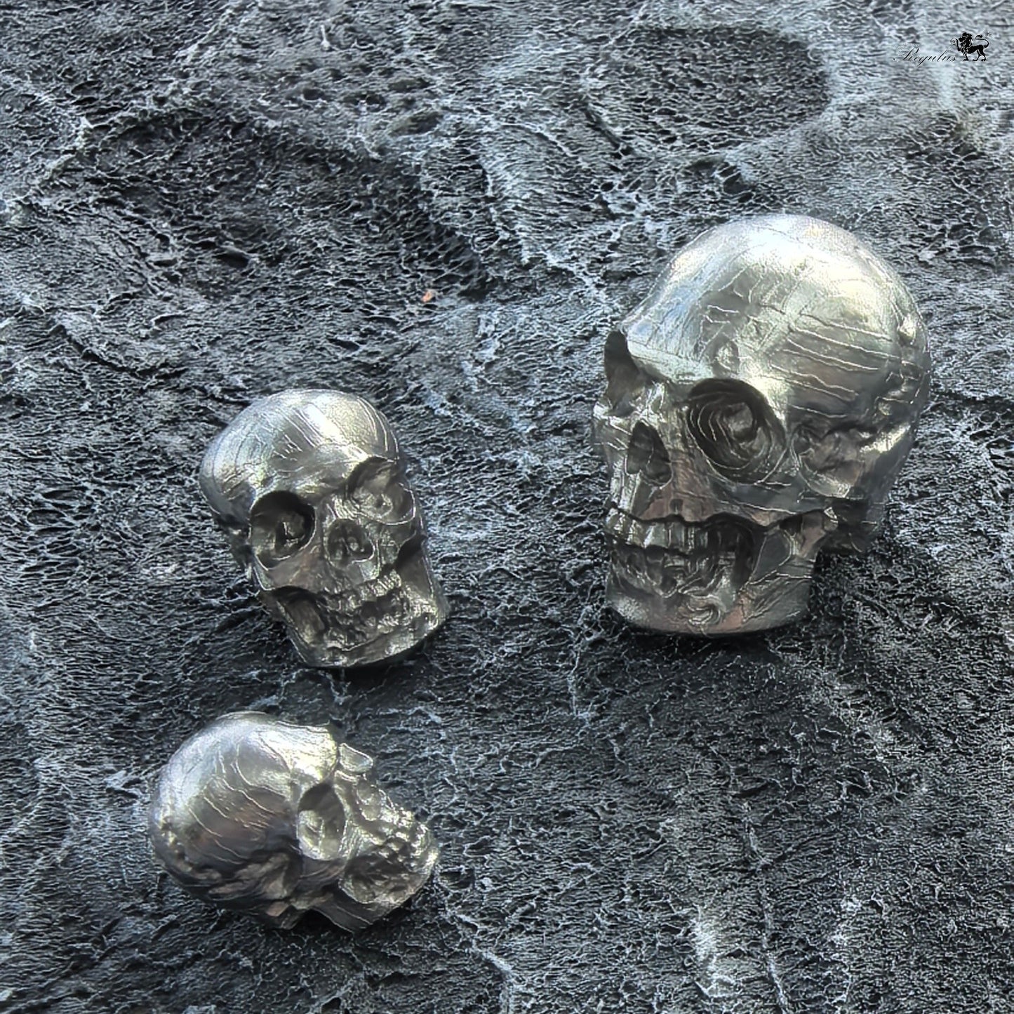 Real Meteorite Skull – Iron Meteorite Carving with Natural Etched Pattern, Dark Academia Desk Decor, Cosmic Skeleton Art