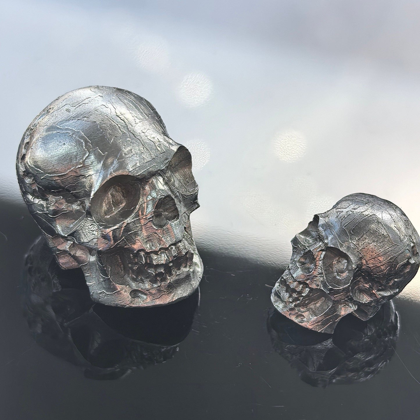 Real Meteorite Skull – Iron Meteorite Carving with Natural Etched Pattern, Dark Academia Desk Decor, Cosmic Skeleton Art