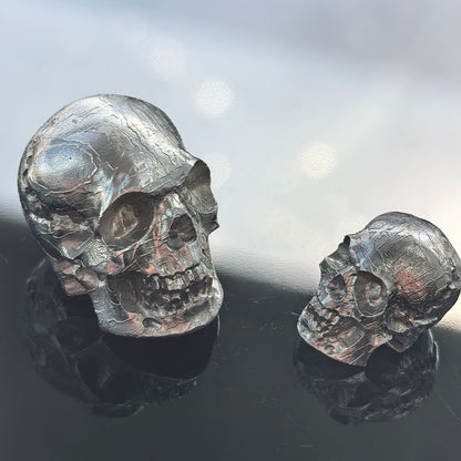 Real Meteorite Skull – Iron Meteorite Carving with Natural Etched Pattern, Dark Academia Desk Decor, Cosmic Skeleton Art