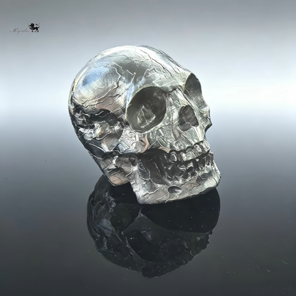 Real Meteorite Skull – Iron Meteorite Carving with Natural Etched Pattern, Dark Academia Desk Decor, Cosmic Skeleton Art