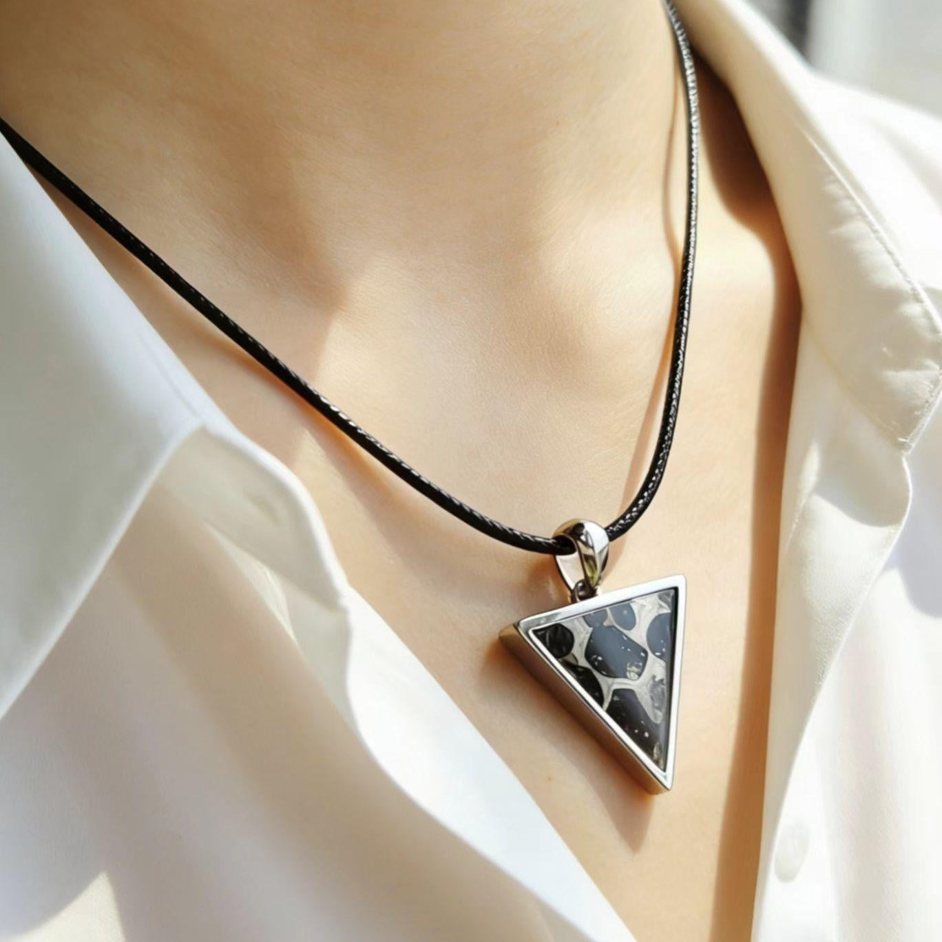 Pallasite Meteorite Triangle Pendant – Cosmic Olivine Crystal Jewelry, Outer Space Gift