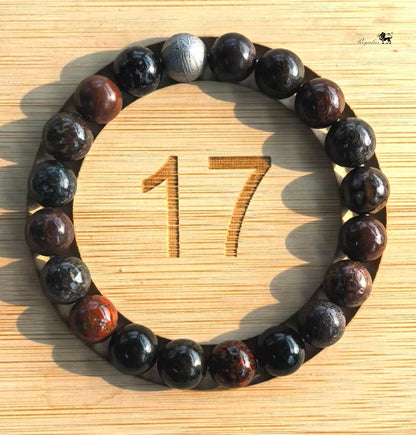 10mm Dinosaur Bone Meteorite Bracelet, Cosmic Fossil Jewelry, Paleontology Astronomy Gift