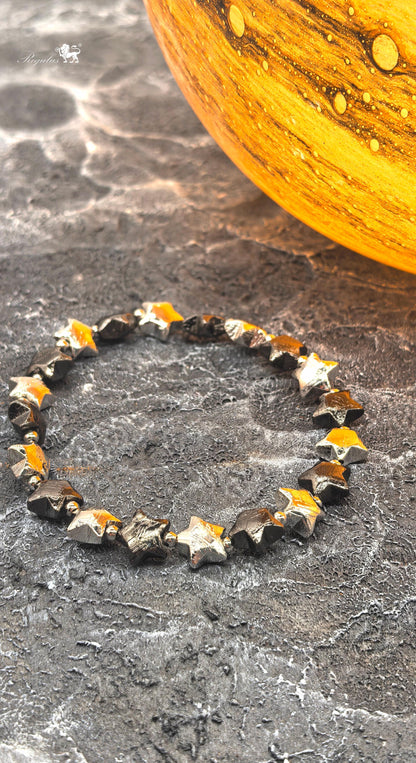 Iron Meteorite Star Bracelet, Cosmic Black Silver Jewelry, Widmanstätten Pattern