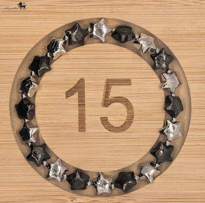 Iron Meteorite Star Bracelet, Cosmic Black Silver Jewelry, Widmanstätten Pattern