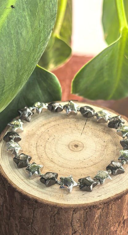 Iron Meteorite Star Bracelet, Cosmic Black Silver Jewelry, Widmanstätten Pattern