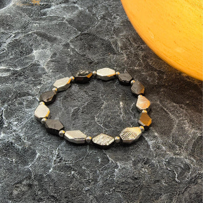 Iron Meteorite Bracelet, Widmanstätten Pattern, Diamond Cut Beads, Unisex Jewelry